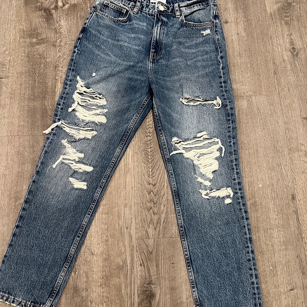 Zara Denim Destroy High Waisted Jeans 8 40 New